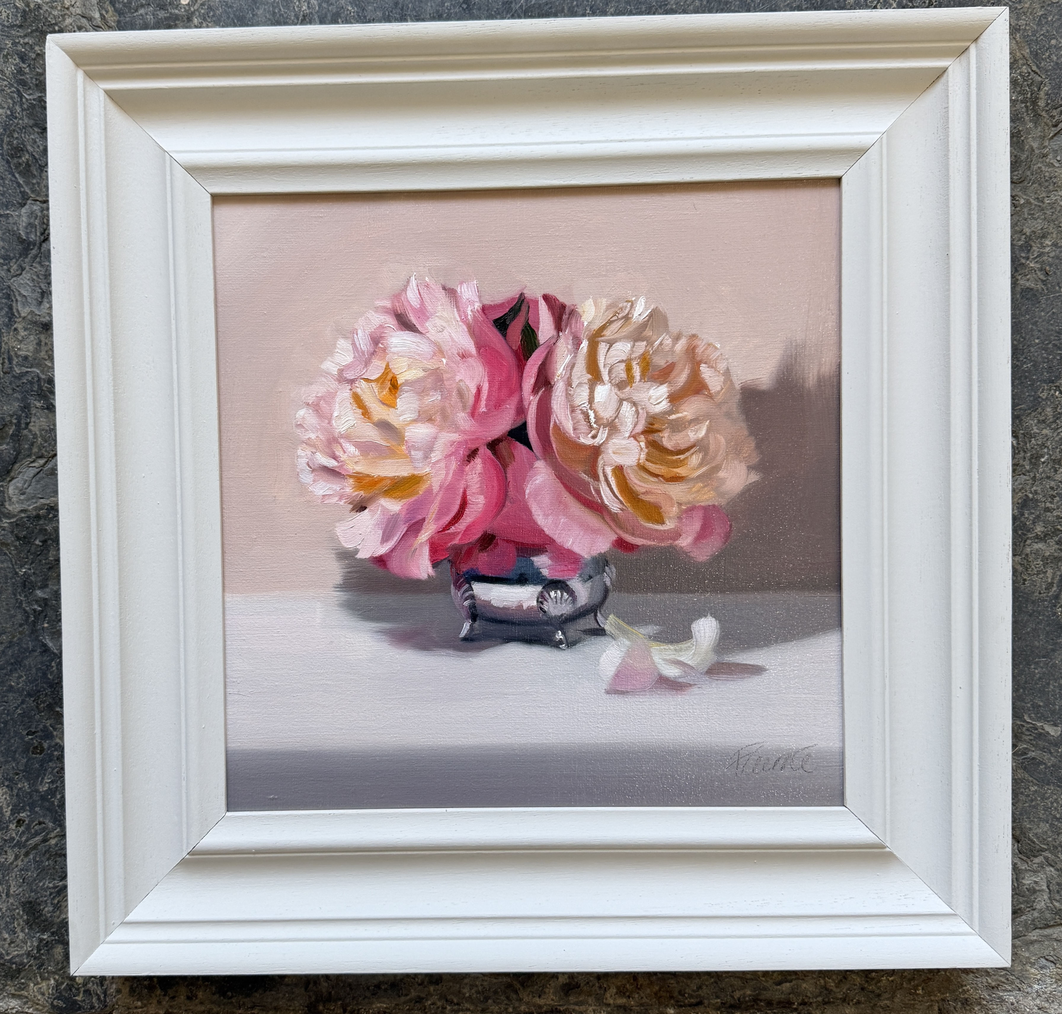 Francesca Currie RBSA Pink Peonies in Silver